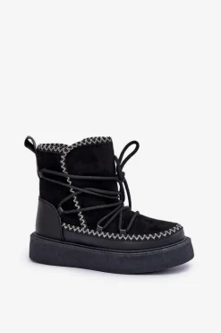 Discount Śniegowce Damskie Z Haftem Na Platformie Czarne Naleris Damskie Śniegowce Damskie