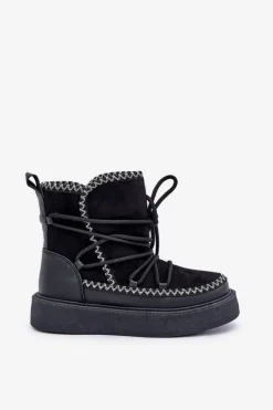 Discount Śniegowce Damskie Z Haftem Na Platformie Czarne Naleris Damskie Śniegowce Damskie