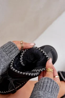 Discount Śniegowce Damskie Z Haftem Na Platformie Czarne Naleris Damskie Śniegowce Damskie