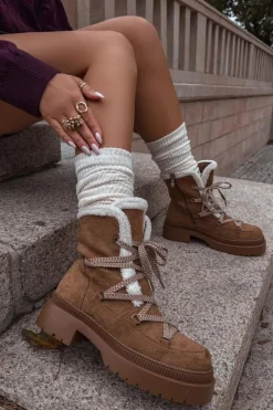 Clearance Śniegowce Damskie Z Kożuszkiem Camel Irmara Damskie Śniegowce Damskie