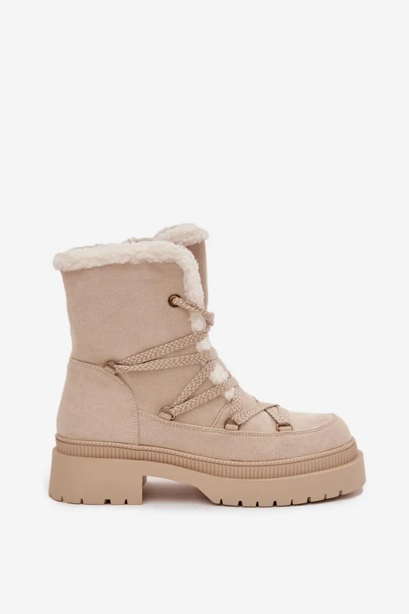Śniegowce Damskie>Boto Śniegowce Damskie Z Kożuszkiem Beżowe Irmara Beżowy