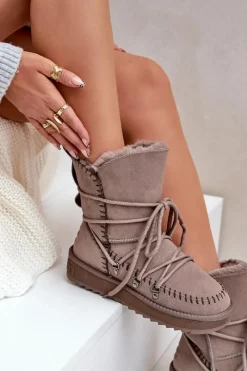 Clearance D.Franklin Śniegowce Damskie Z Naturalnego Zamszu DFSH375004 Taupe