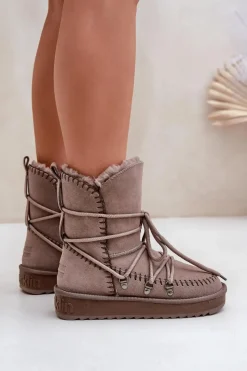 Clearance D.Franklin Śniegowce Damskie Z Naturalnego Zamszu DFSH375004 Taupe