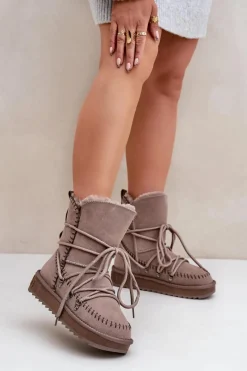 Clearance D.Franklin Śniegowce Damskie Z Naturalnego Zamszu DFSH375004 Taupe