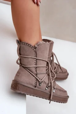 Clearance D.Franklin Śniegowce Damskie Z Naturalnego Zamszu DFSH375004 Taupe