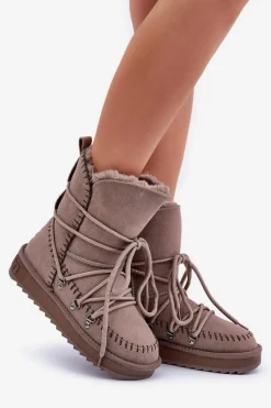 Clearance D.Franklin Śniegowce Damskie Z Naturalnego Zamszu DFSH375004 Taupe