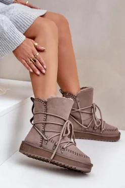 Clearance D.Franklin Śniegowce Damskie Z Naturalnego Zamszu DFSH375004 Taupe