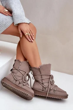 Clearance D.Franklin Śniegowce Damskie Z Naturalnego Zamszu DFSH375004 Taupe