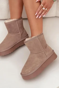 Best Śniegowce Damskie Z Naturalnego Zamszu Na Platformie Beżowe Privine Damskie Śniegowce Damskie