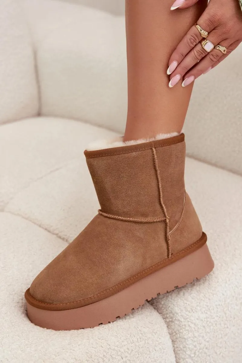 Śniegowce Damskie>Boto Śniegowce Damskie Z Naturalnego Zamszu Na Platformie Camel Privine Brązowy