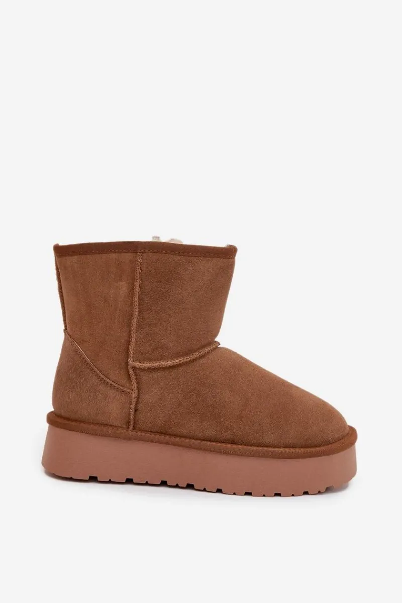 Śniegowce Damskie>Boto Śniegowce Damskie Z Naturalnego Zamszu Na Platformie Camel Privine Brązowy