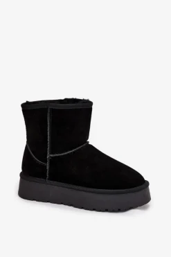 Best Boto Śniegowce Damskie Z Naturalnego Zamszu Na Platformie Czarne Privine Czarny