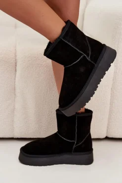 Best Boto Śniegowce Damskie Z Naturalnego Zamszu Na Platformie Czarne Privine Czarny