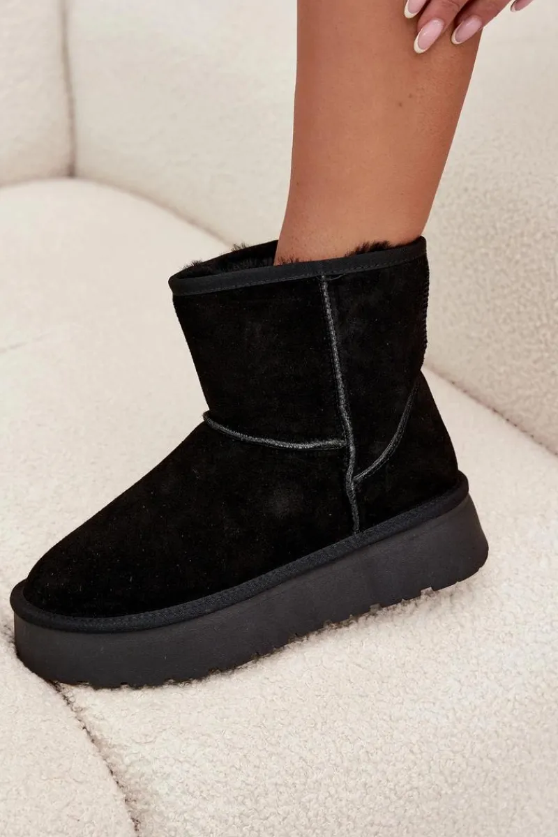 Best Boto Śniegowce Damskie Z Naturalnego Zamszu Na Platformie Czarne Privine Czarny