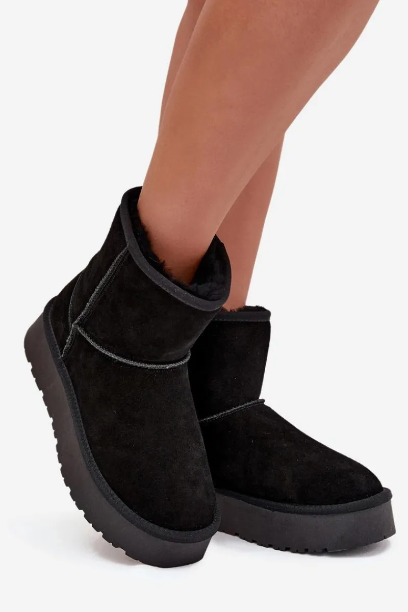 Best Boto Śniegowce Damskie Z Naturalnego Zamszu Na Platformie Czarne Privine Czarny