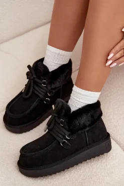 Online D.Franklin Śniegowce Damskie Z Naturalnego Zamszu DFSH375006 Czarne Czarny