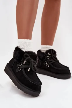 Online D.Franklin Śniegowce Damskie Z Naturalnego Zamszu DFSH375006 Czarne Czarny