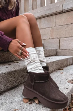 New Boto Śniegowce Damskie Z Naturalnego Zamszu Ocieplane Futerkiem Czekoladowe Milora Brązowy