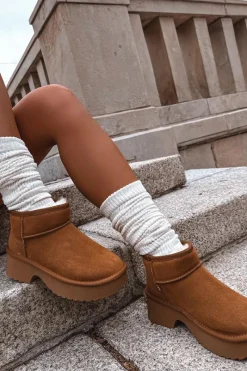 Hot Śniegowce Damskie Z Naturalnego Zamszu Ocieplane Futerkiem Camel Milora Damskie Śniegowce Damskie