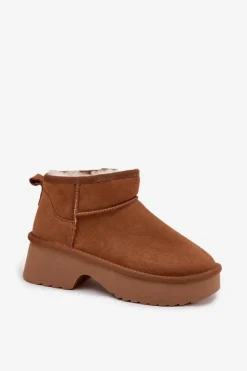 Hot Śniegowce Damskie Z Naturalnego Zamszu Ocieplane Futerkiem Camel Milora Damskie Śniegowce Damskie