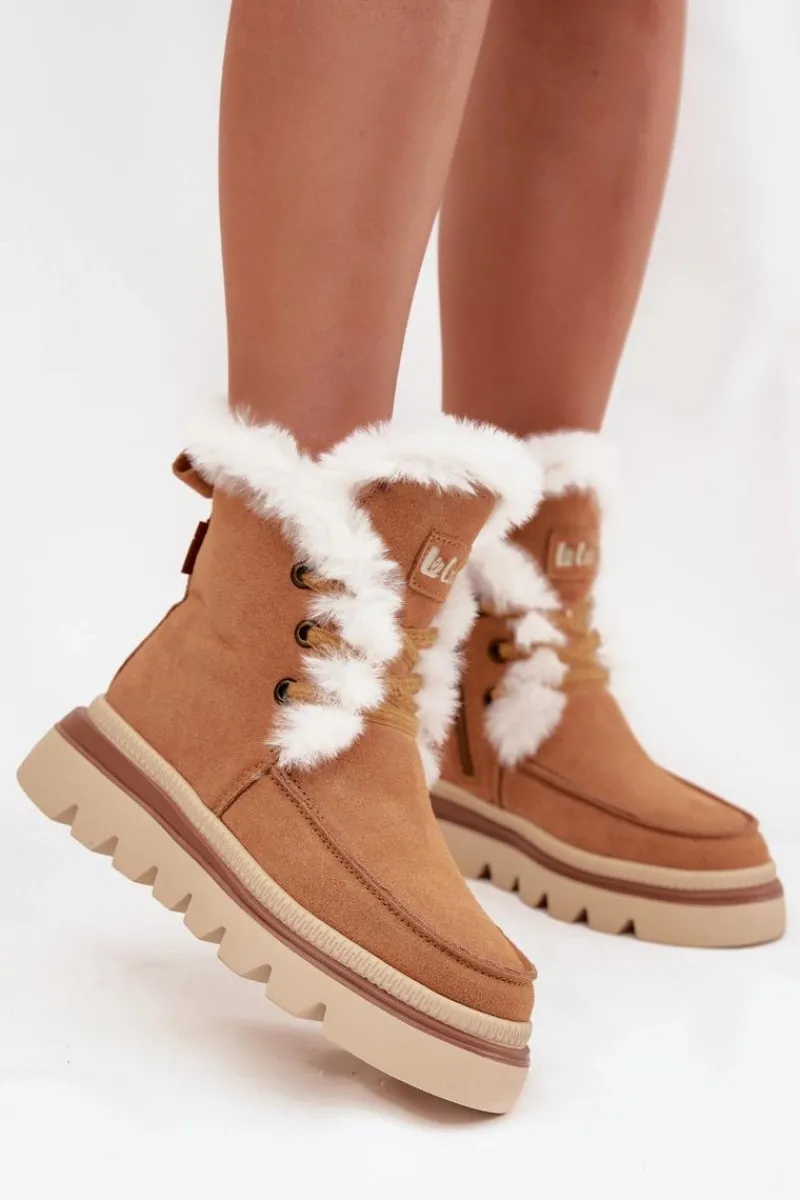 Hot Śniegowce Damskie Z Naturalnego Zamszu LCJ-25-01-3738 Camel Damskie Śniegowce Damskie|Damskie Trapery