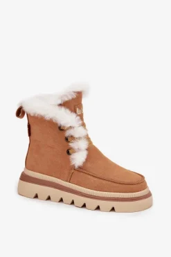 Hot Śniegowce Damskie Z Naturalnego Zamszu LCJ-25-01-3738 Camel Damskie Śniegowce Damskie|Damskie Trapery