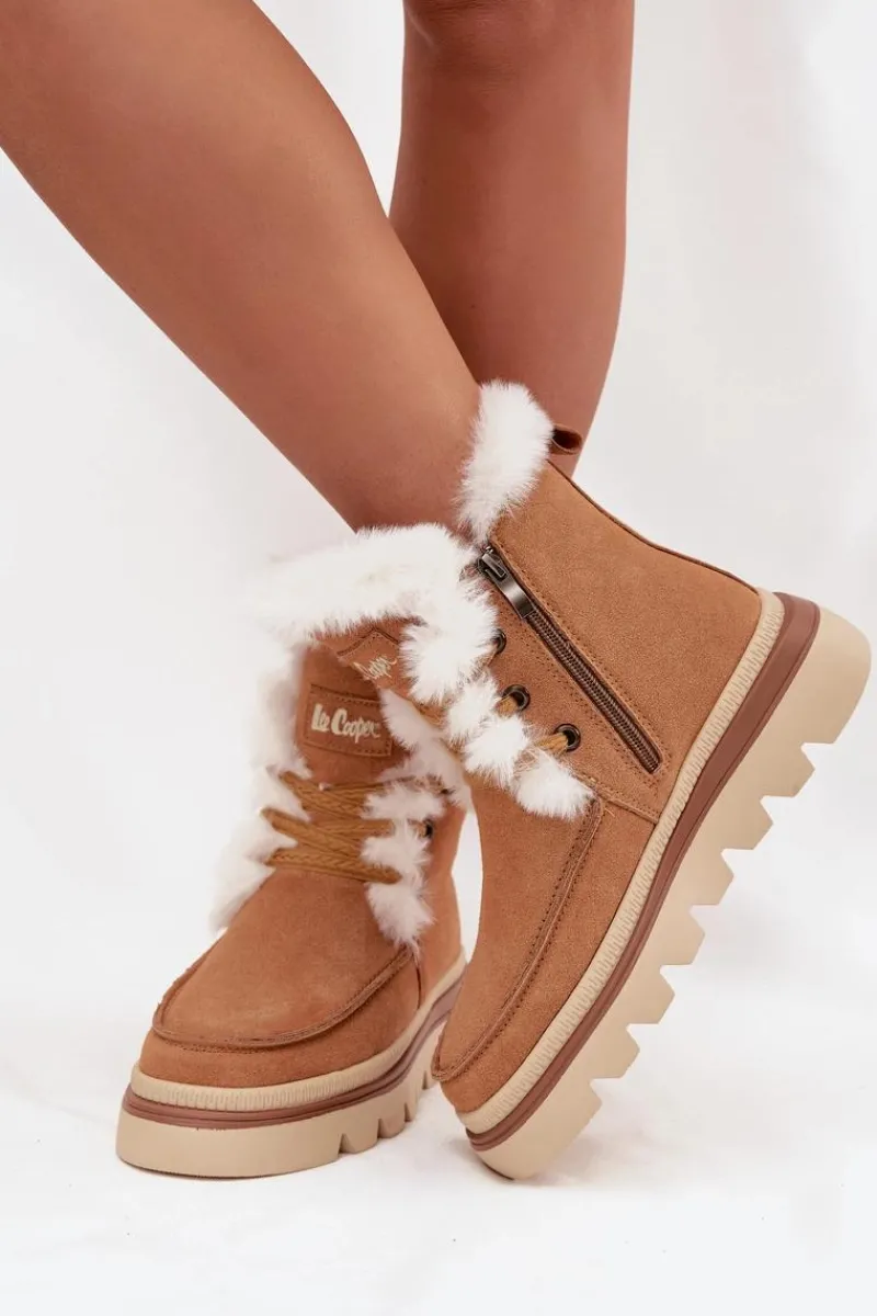 Hot Śniegowce Damskie Z Naturalnego Zamszu LCJ-25-01-3738 Camel Damskie Śniegowce Damskie|Damskie Trapery