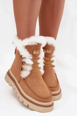 Hot Śniegowce Damskie Z Naturalnego Zamszu LCJ-25-01-3738 Camel Damskie Śniegowce Damskie|Damskie Trapery