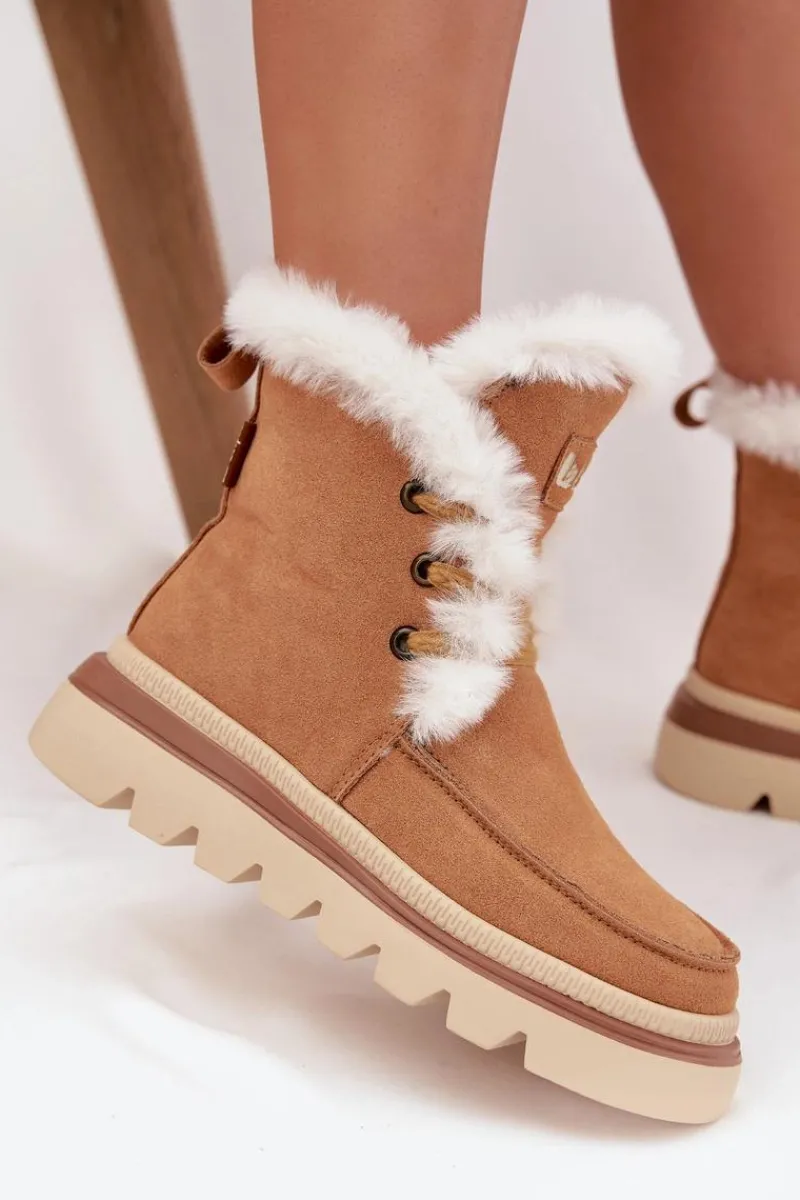 Hot Śniegowce Damskie Z Naturalnego Zamszu LCJ-25-01-3738 Camel Damskie Śniegowce Damskie|Damskie Trapery