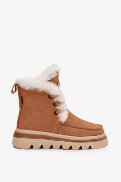 Hot Śniegowce Damskie Z Naturalnego Zamszu LCJ-25-01-3738 Camel Damskie Śniegowce Damskie|Damskie Trapery