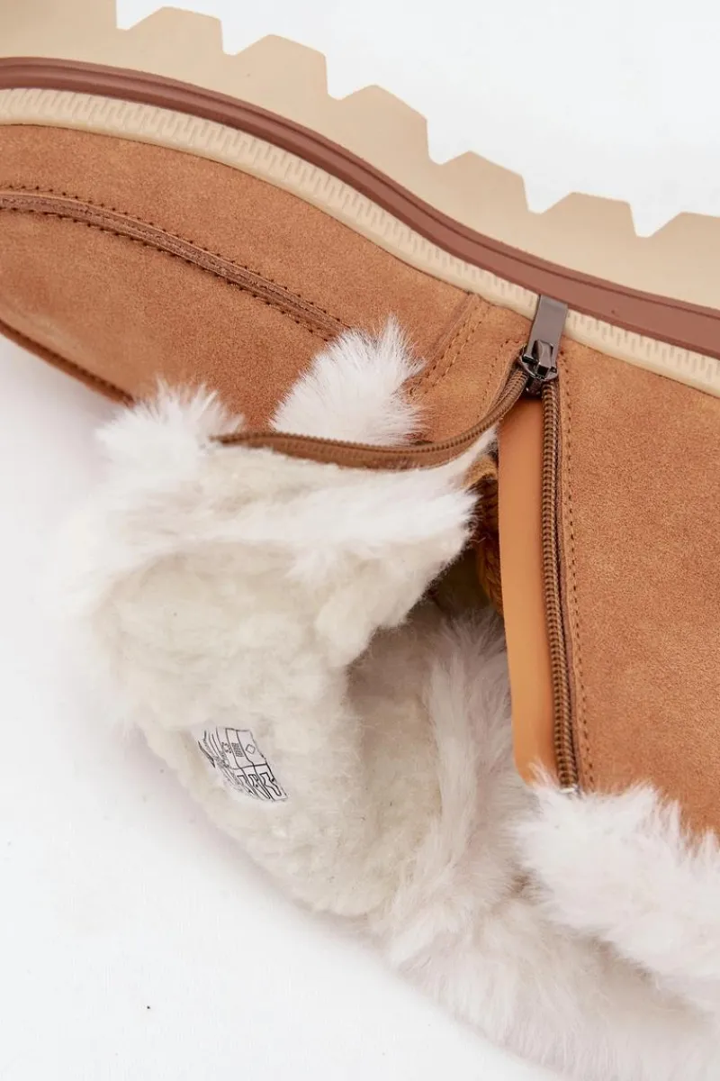 Hot Śniegowce Damskie Z Naturalnego Zamszu LCJ-25-01-3738 Camel Damskie Śniegowce Damskie|Damskie Trapery