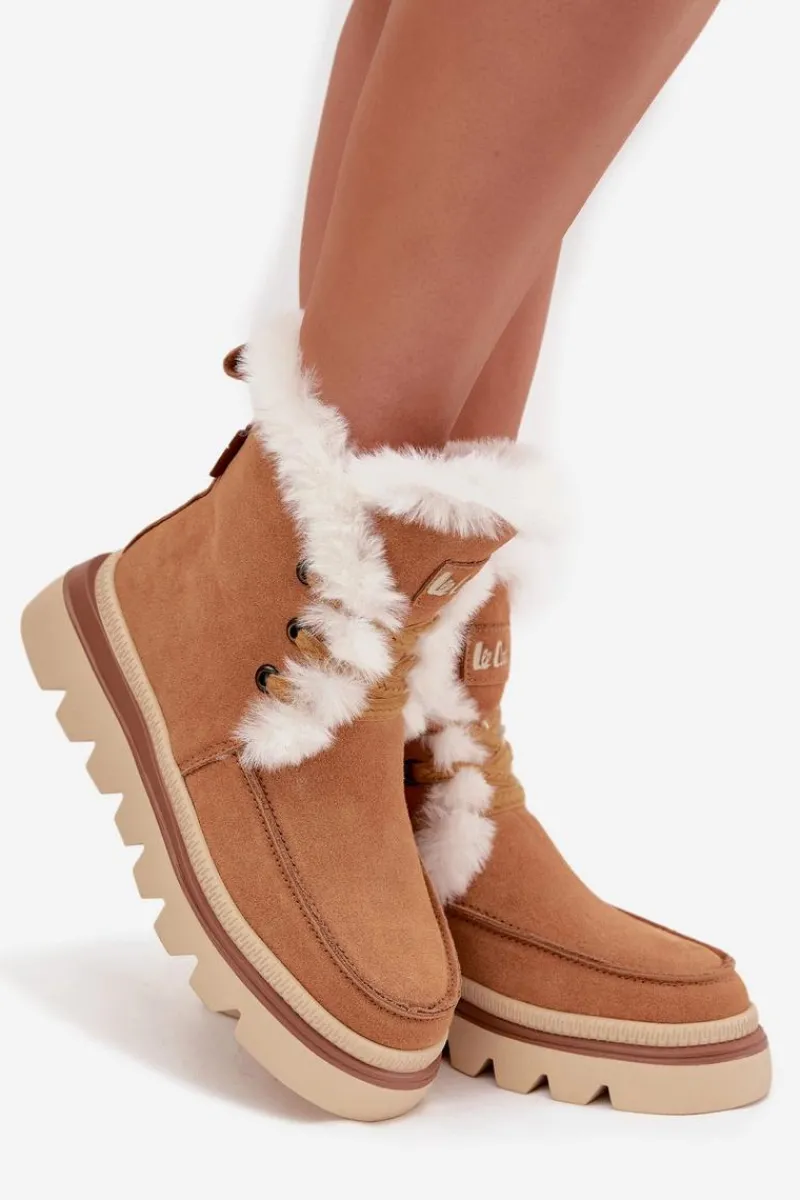 Hot Śniegowce Damskie Z Naturalnego Zamszu LCJ-25-01-3738 Camel Damskie Śniegowce Damskie|Damskie Trapery