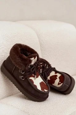 Clearance D.Franklin Śniegowce Damskie Z Naturalnego Zamszu Łaty DFSH375008 Czekoladowe