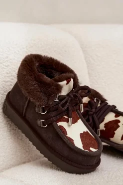 Clearance D.Franklin Śniegowce Damskie Z Naturalnego Zamszu Łaty DFSH375008 Czekoladowe