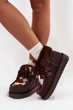 Clearance D.Franklin Śniegowce Damskie Z Naturalnego Zamszu Łaty DFSH375008 Czekoladowe