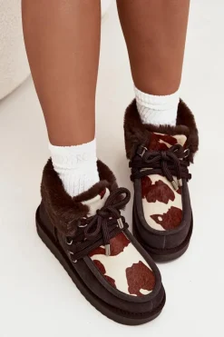 Clearance D.Franklin Śniegowce Damskie Z Naturalnego Zamszu Łaty DFSH375008 Czekoladowe