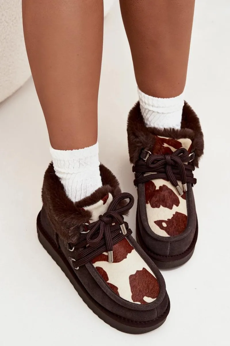 Clearance D.Franklin Śniegowce Damskie Z Naturalnego Zamszu Łaty DFSH375008 Czekoladowe