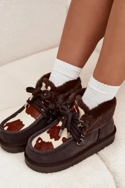 Clearance D.Franklin Śniegowce Damskie Z Naturalnego Zamszu Łaty DFSH375008 Czekoladowe