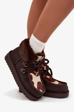 Clearance D.Franklin Śniegowce Damskie Z Naturalnego Zamszu Łaty DFSH375008 Czekoladowe