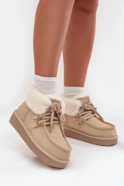 Hot Śniegowce Damskie Z Naturalnego Zamszu DFSH375006 Jasnobeżowe Damskie Śniegowce Damskie