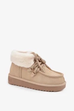 Hot Śniegowce Damskie Z Naturalnego Zamszu DFSH375006 Jasnobeżowe Damskie Śniegowce Damskie