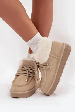 Hot Śniegowce Damskie Z Naturalnego Zamszu DFSH375006 Jasnobeżowe Damskie Śniegowce Damskie