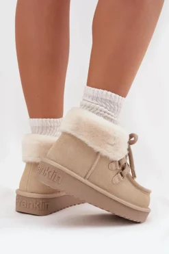 Hot Śniegowce Damskie Z Naturalnego Zamszu DFSH375006 Jasnobeżowe Damskie Śniegowce Damskie