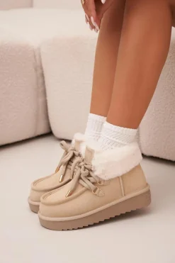 Hot Śniegowce Damskie Z Naturalnego Zamszu DFSH375006 Jasnobeżowe Damskie Śniegowce Damskie