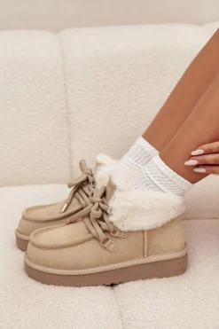Hot Śniegowce Damskie Z Naturalnego Zamszu DFSH375006 Jasnobeżowe Damskie Śniegowce Damskie