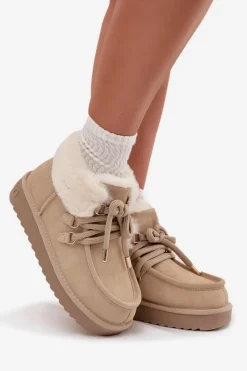 Hot Śniegowce Damskie Z Naturalnego Zamszu DFSH375006 Jasnobeżowe Damskie Śniegowce Damskie