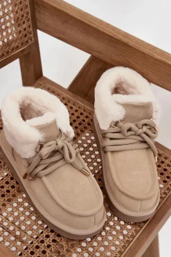 Hot Śniegowce Damskie Z Naturalnego Zamszu DFSH375006 Jasnobeżowe Damskie Śniegowce Damskie