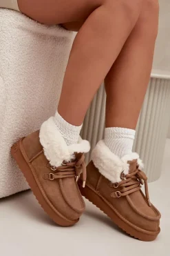 Śniegowce Damskie>D.Franklin Śniegowce Damskie Z Naturalnego Zamszu DFSH375006 Camel Brązowy