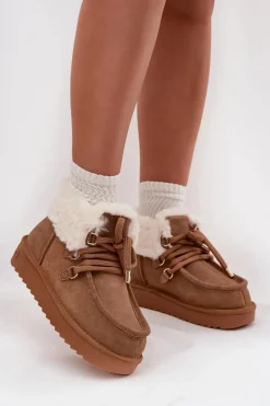 Śniegowce Damskie>D.Franklin Śniegowce Damskie Z Naturalnego Zamszu DFSH375006 Camel Brązowy