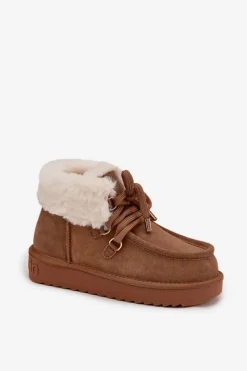 Śniegowce Damskie></noscript>D.Franklin Śniegowce Damskie Z Naturalnego Zamszu DFSH375006 Camel Brązowy